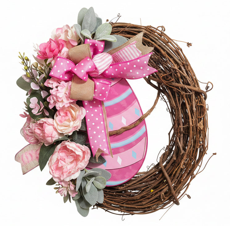 Pink Floral Easter Grapevine Wreath