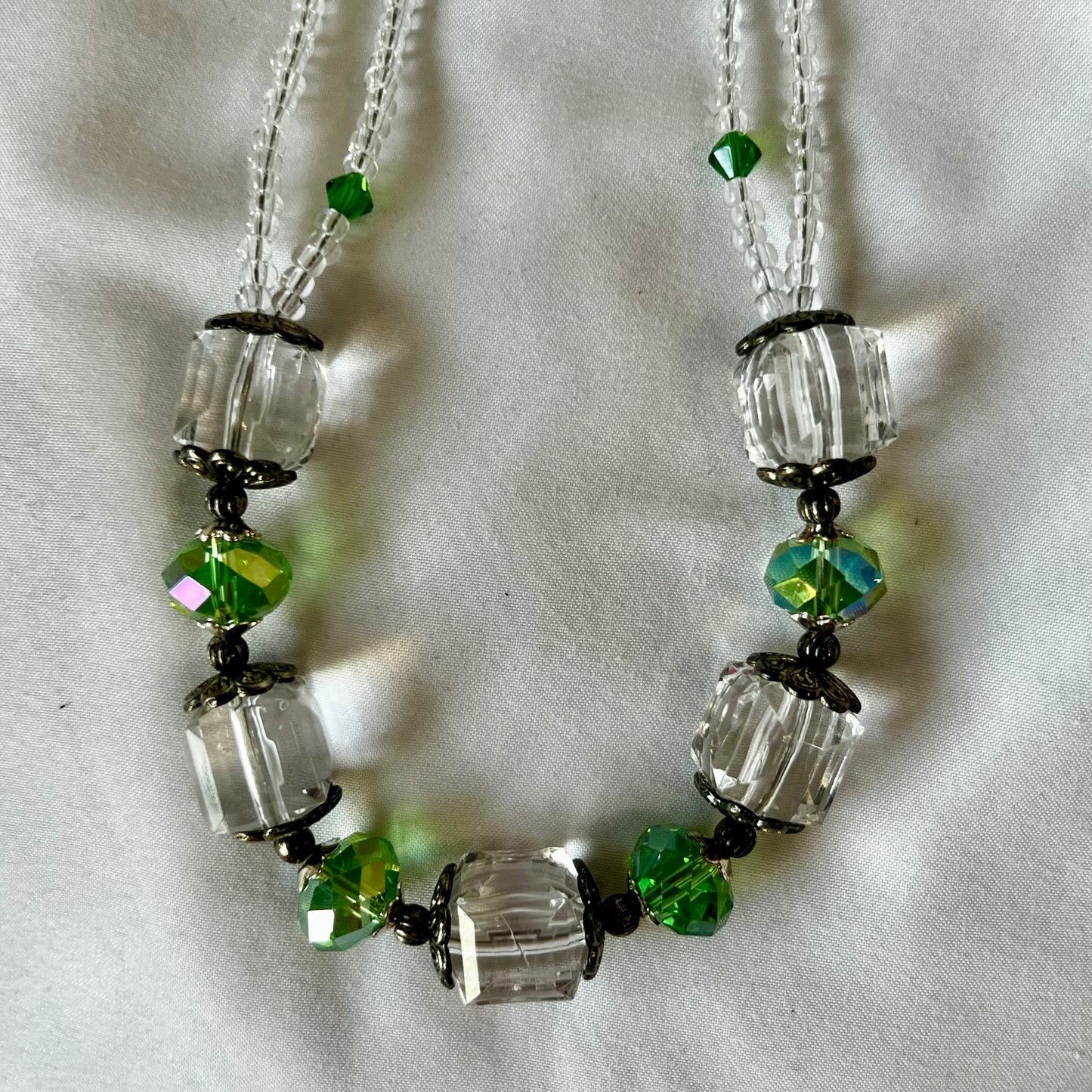 Vintage Modern Green & Crystal Necklace