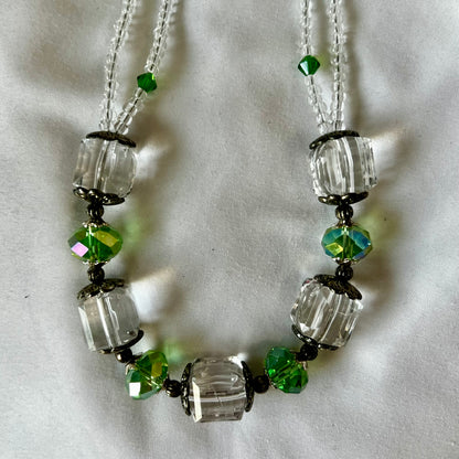 Vintage Modern Green & Crystal Necklace