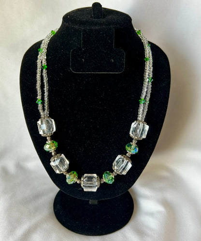 Vintage Modern Green & Crystal Necklace