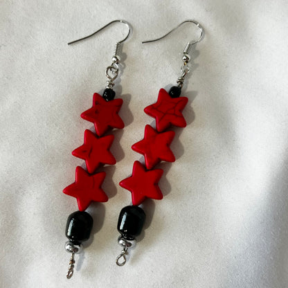 Chunky Red & Black Beaded Star Jewelry Set