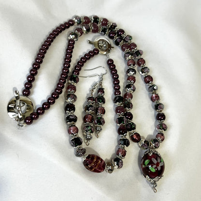 Handcrafted Floral Lampwork Jewelry Set