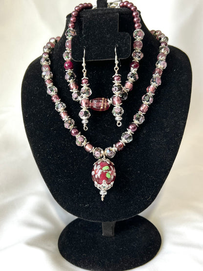 Handcrafted Floral Lampwork Jewelry Set
