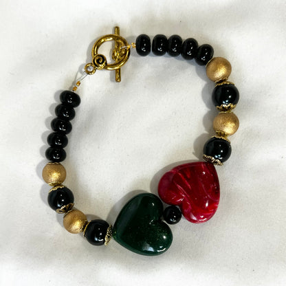 Handmade Black and Gold Beaded Heart Set