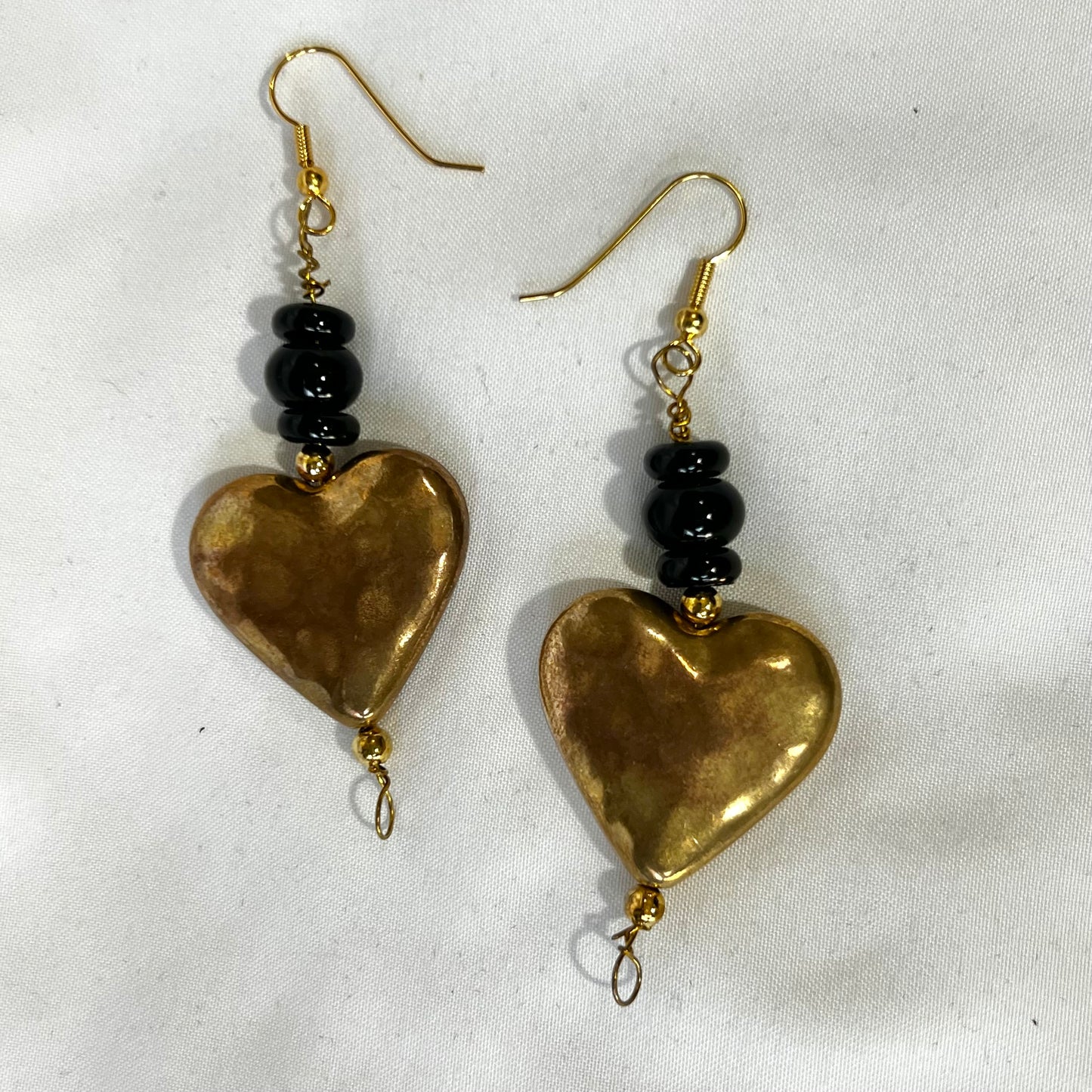 Handmade Black and Gold Beaded Heart Set