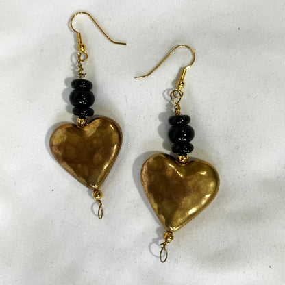 Handmade Black and Gold Beaded Heart Set