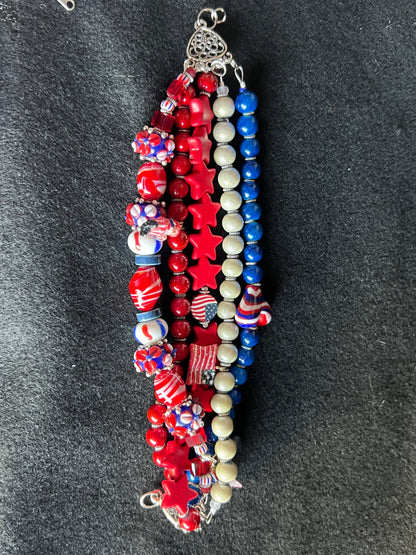 Patriotic Red, White, and Blue Beaded Bracelet Stack