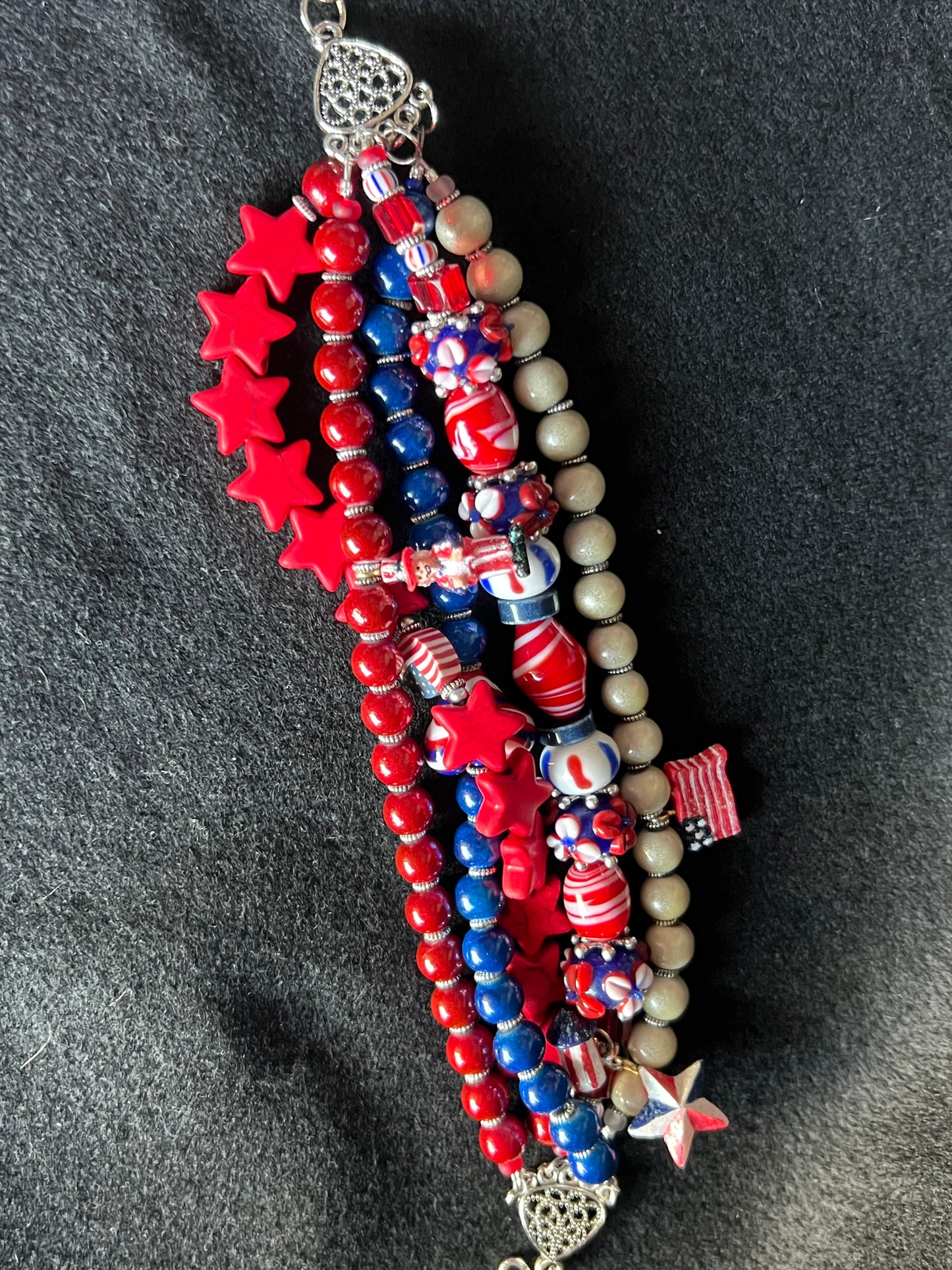 Patriotic Red, White, and Blue Beaded Bracelet Stack