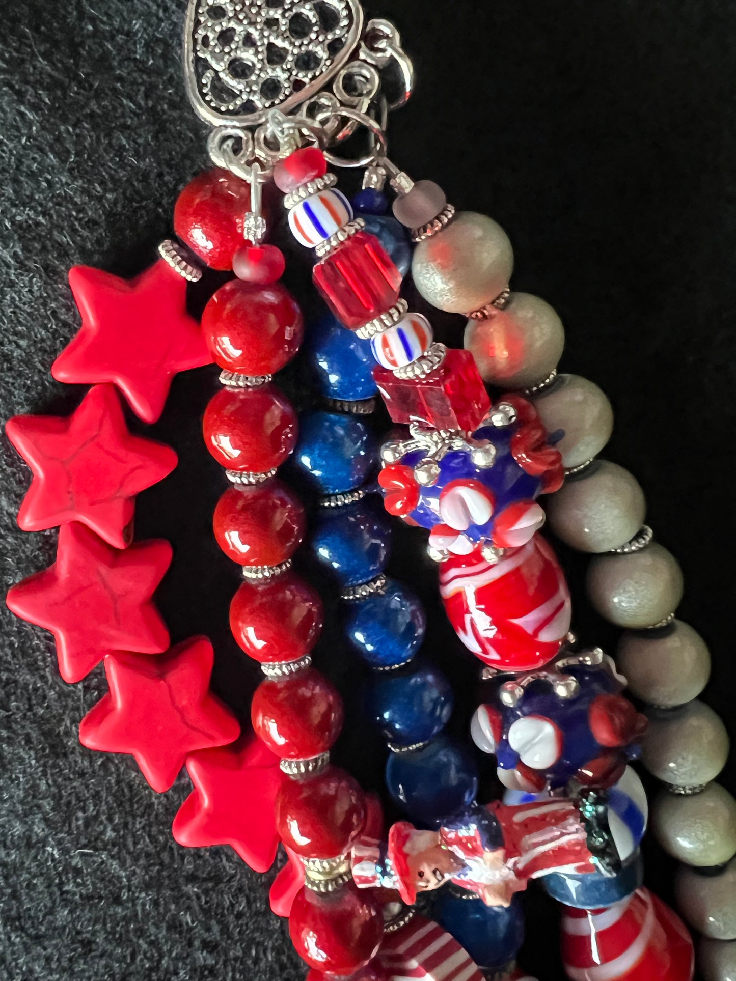 Patriotic Red, White, and Blue Beaded Bracelet Stack