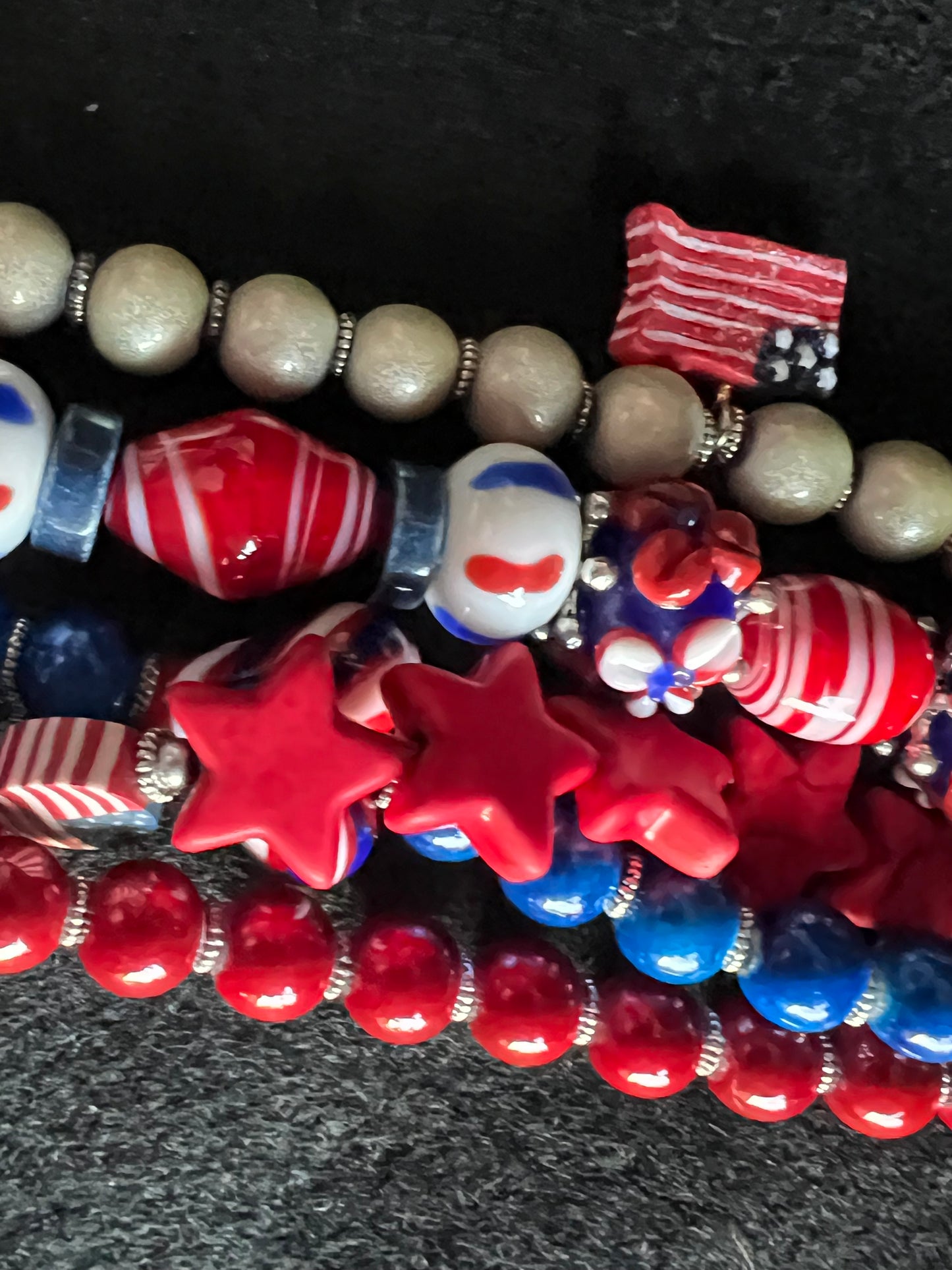 Patriotic Red, White, and Blue Beaded Bracelet Stack