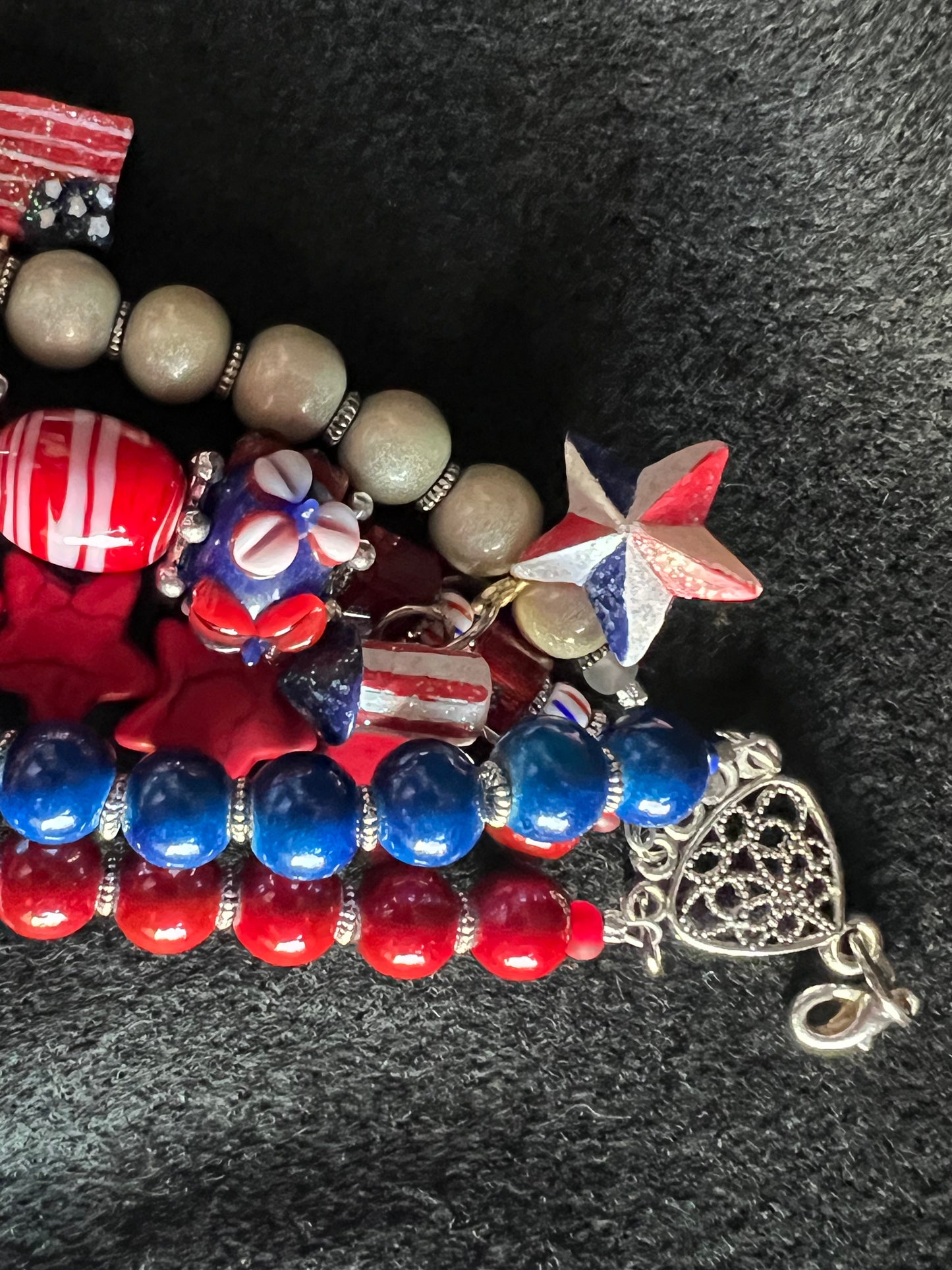 Patriotic Red, White, and Blue Beaded Bracelet Stack