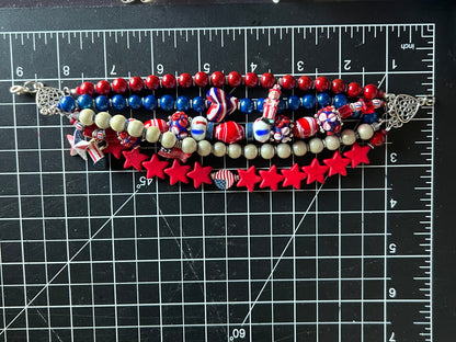 Patriotic Red, White, and Blue Beaded Bracelet Stack