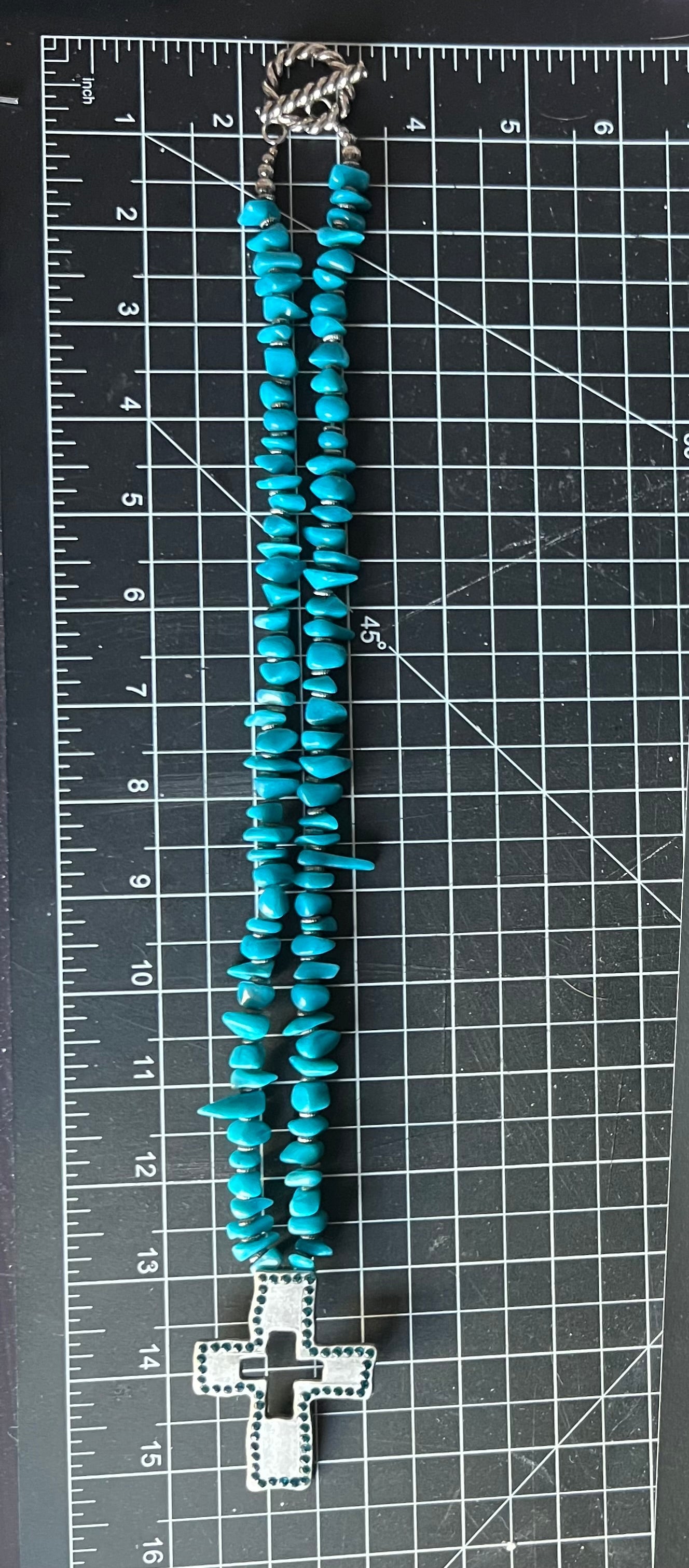 Cowboy Style Turquoise Cross Pendant Necklace