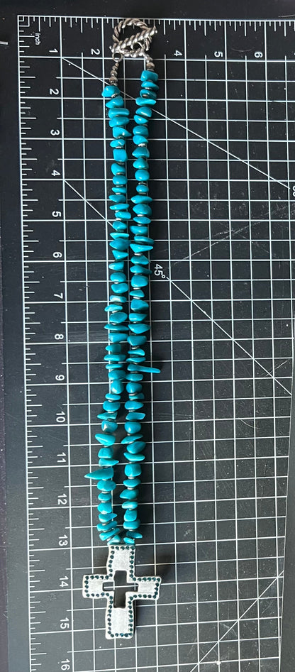 Cowboy Style Turquoise Cross Pendant Necklace