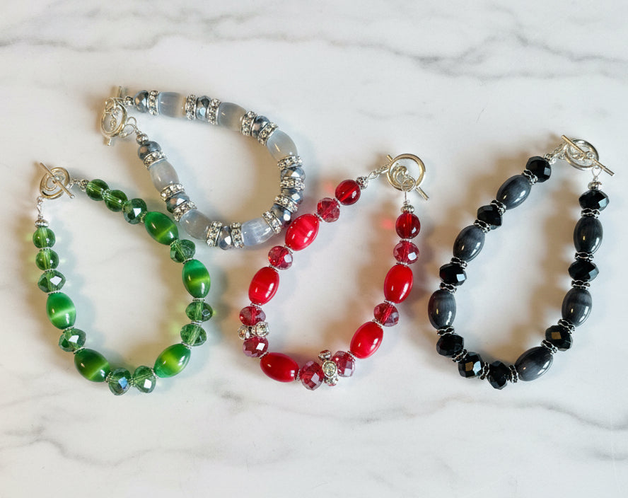 Cat's Eye and Rhinestone Bracelet Collection