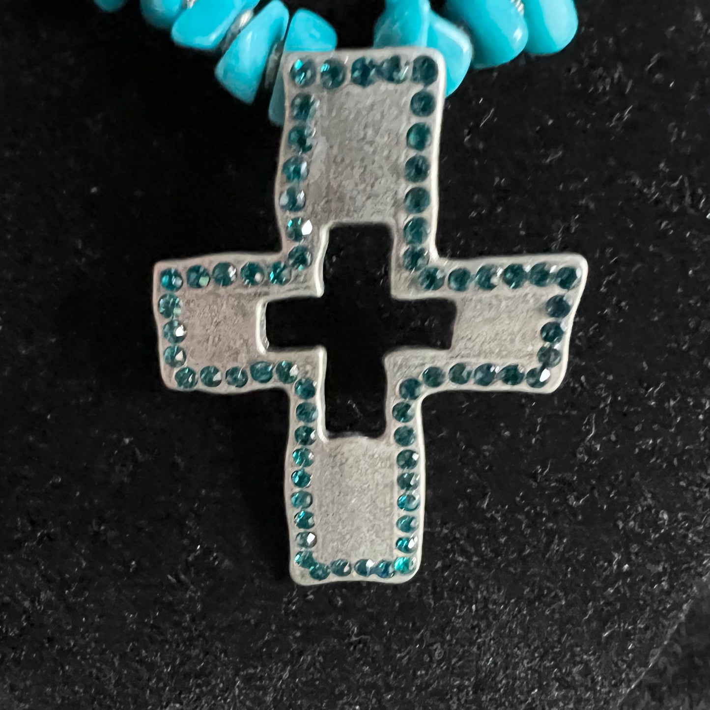 Cowboy Style Turquoise Cross Pendant Necklace