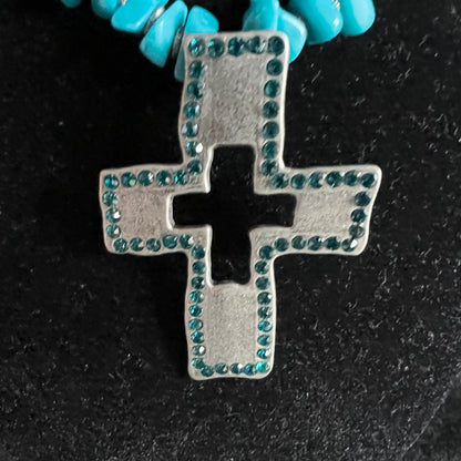 Cowboy Style Turquoise Cross Pendant Necklace