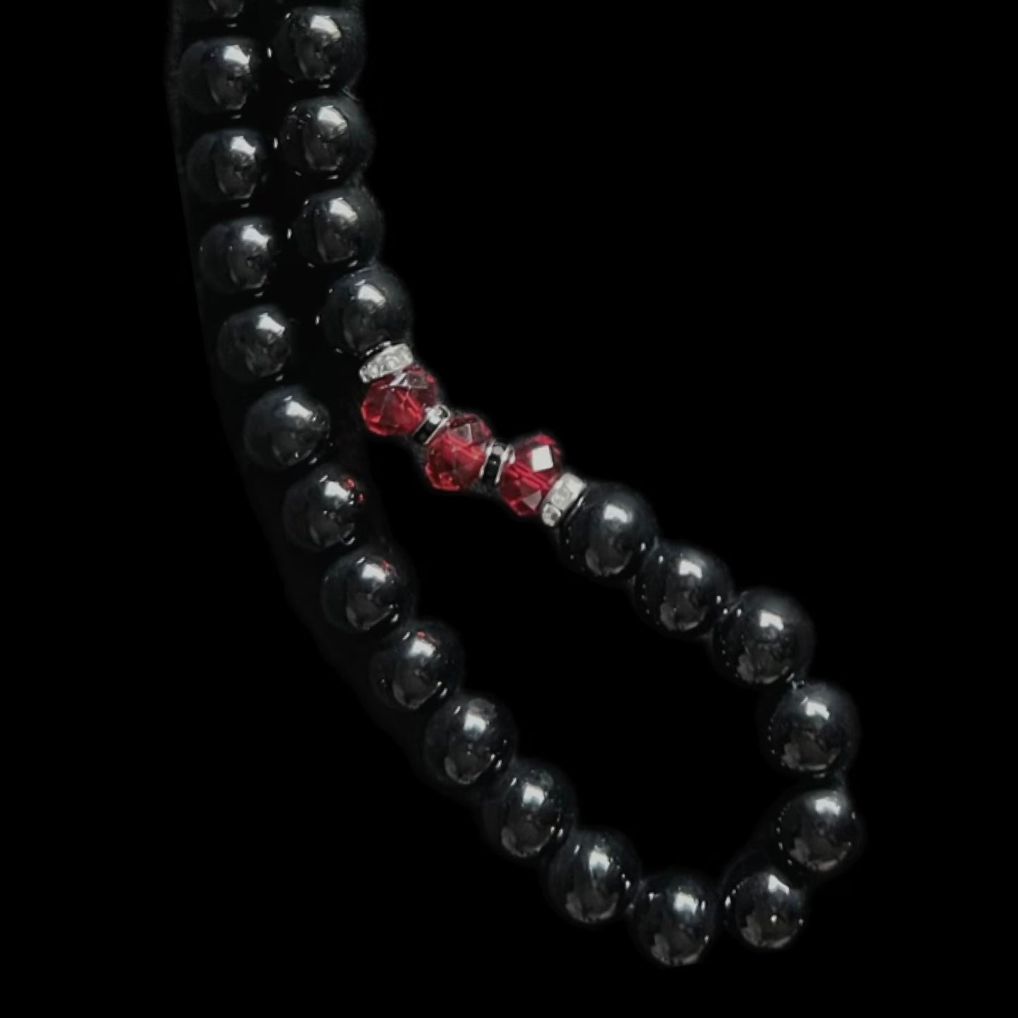 Black Pearl & Red Gems Beaded Necklace