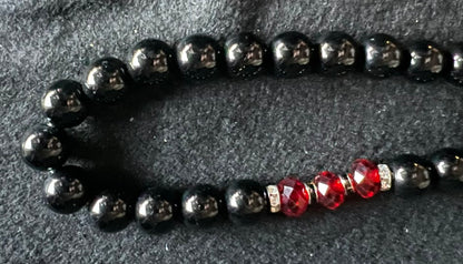 Black Pearl & Red Gems Beaded Necklace