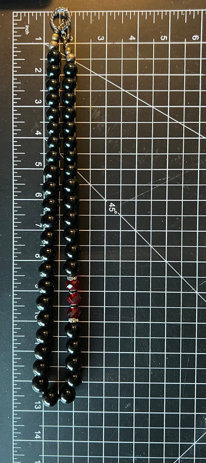 Black Pearl & Red Gems Beaded Necklace