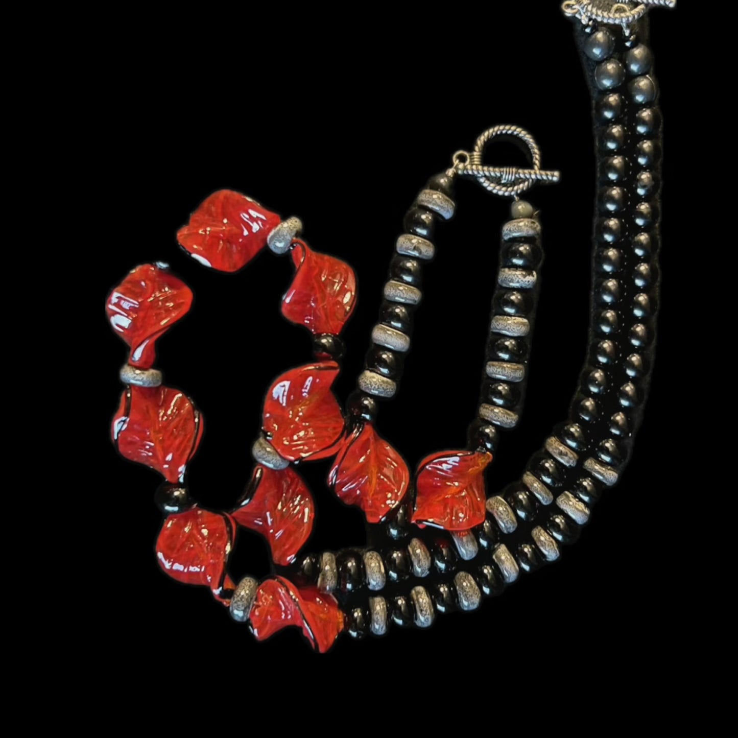 Retro Red & Black Glass Bead Statement Set