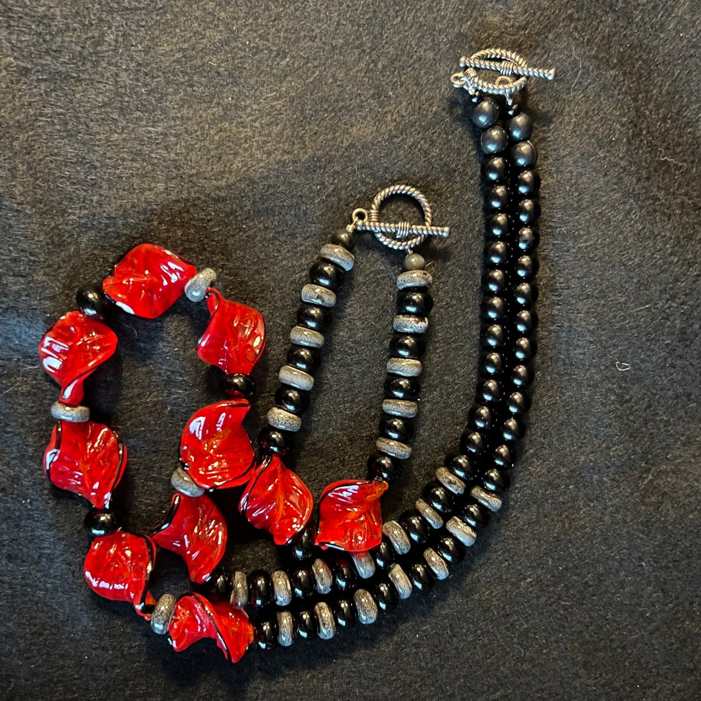 Retro Red & Black Glass Bead Statement Set