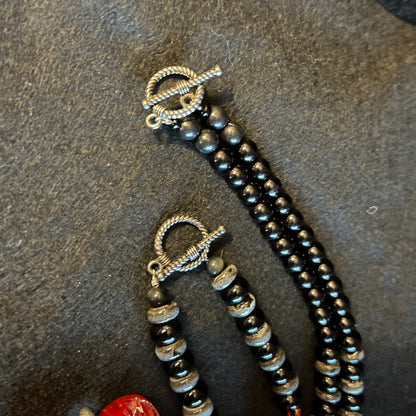 Retro Red & Black Glass Bead Statement Set