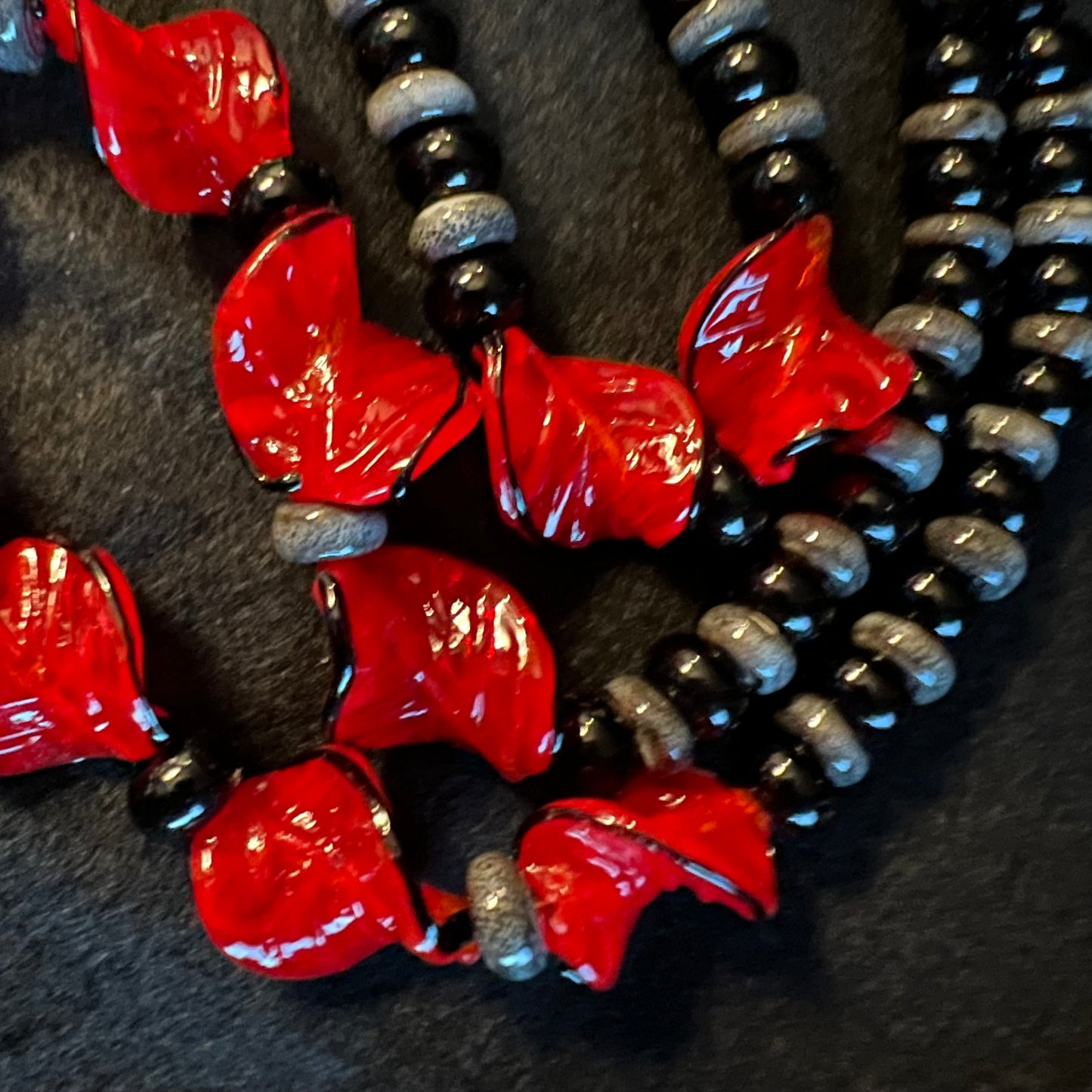 Retro Red & Black Glass Bead Statement Set