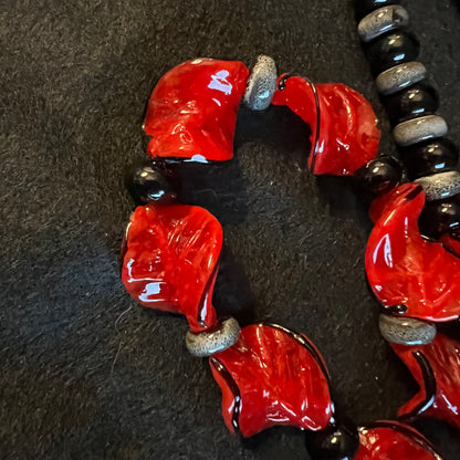 Retro Red & Black Glass Bead Statement Set