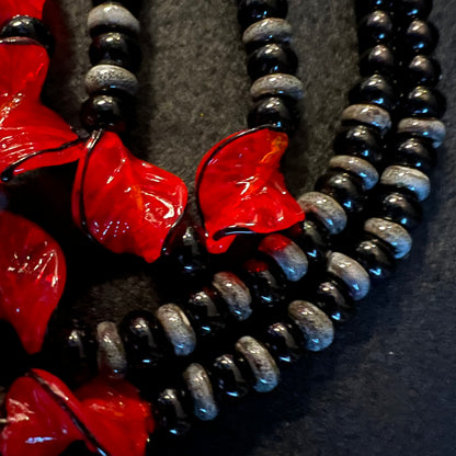 Retro Red & Black Glass Bead Statement Set