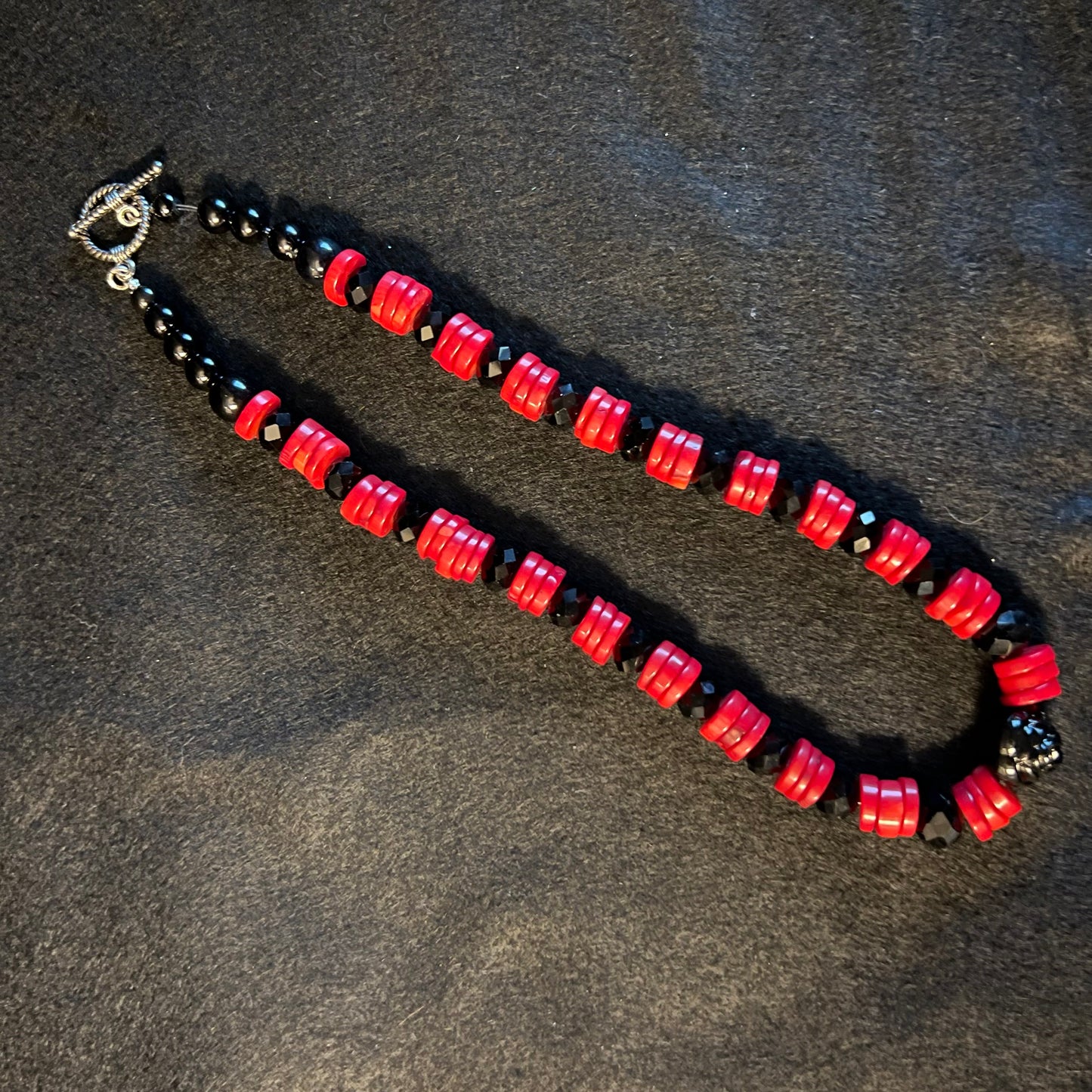 Vintage Red & Black Onyx Necklace