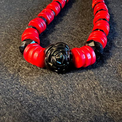 Vintage Red & Black Onyx Necklace