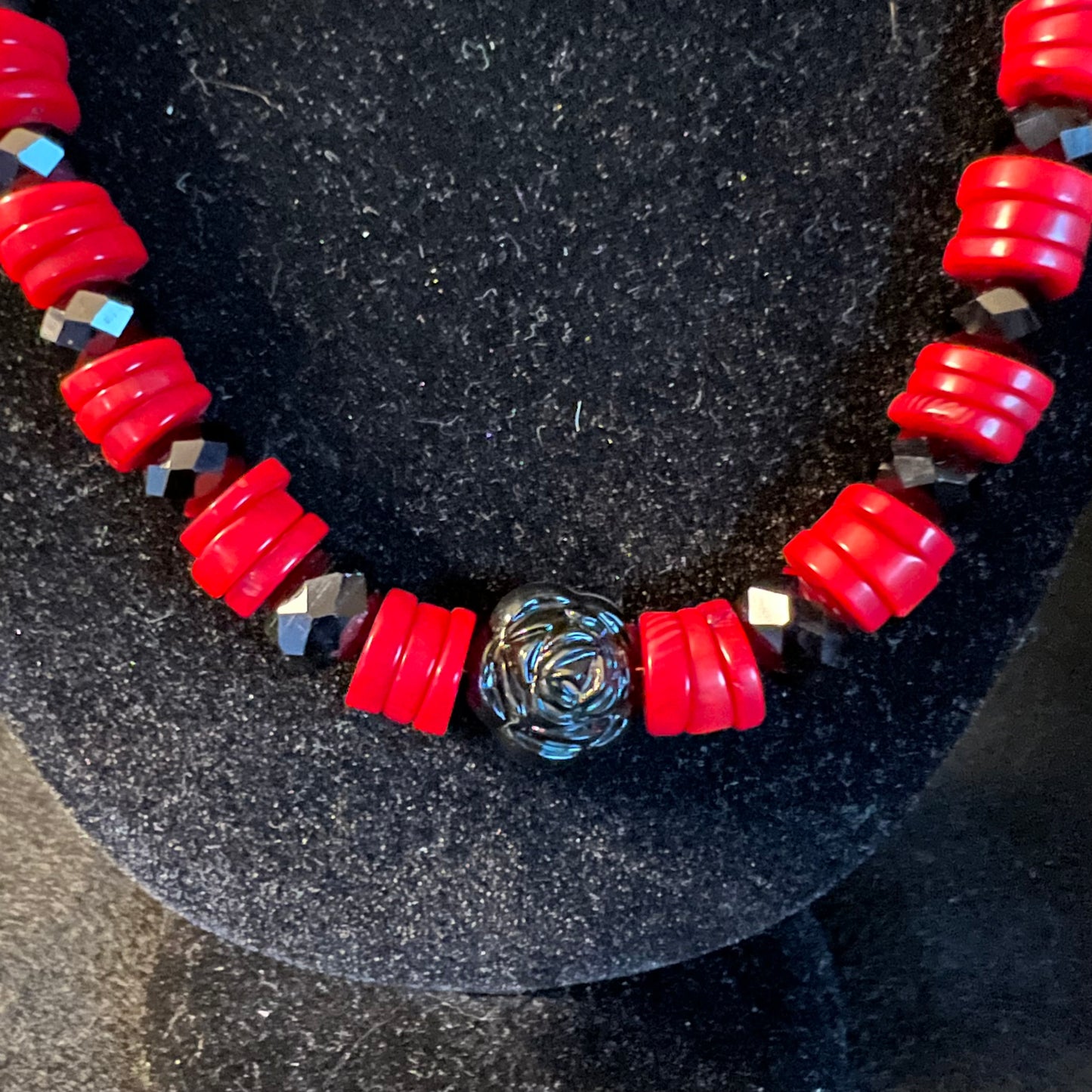 Vintage Red & Black Onyx Necklace