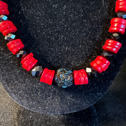 Vintage Red & Black Onyx Necklace