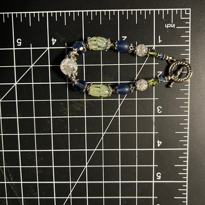 Crackle Glass & Crystal Toggle Bracelet