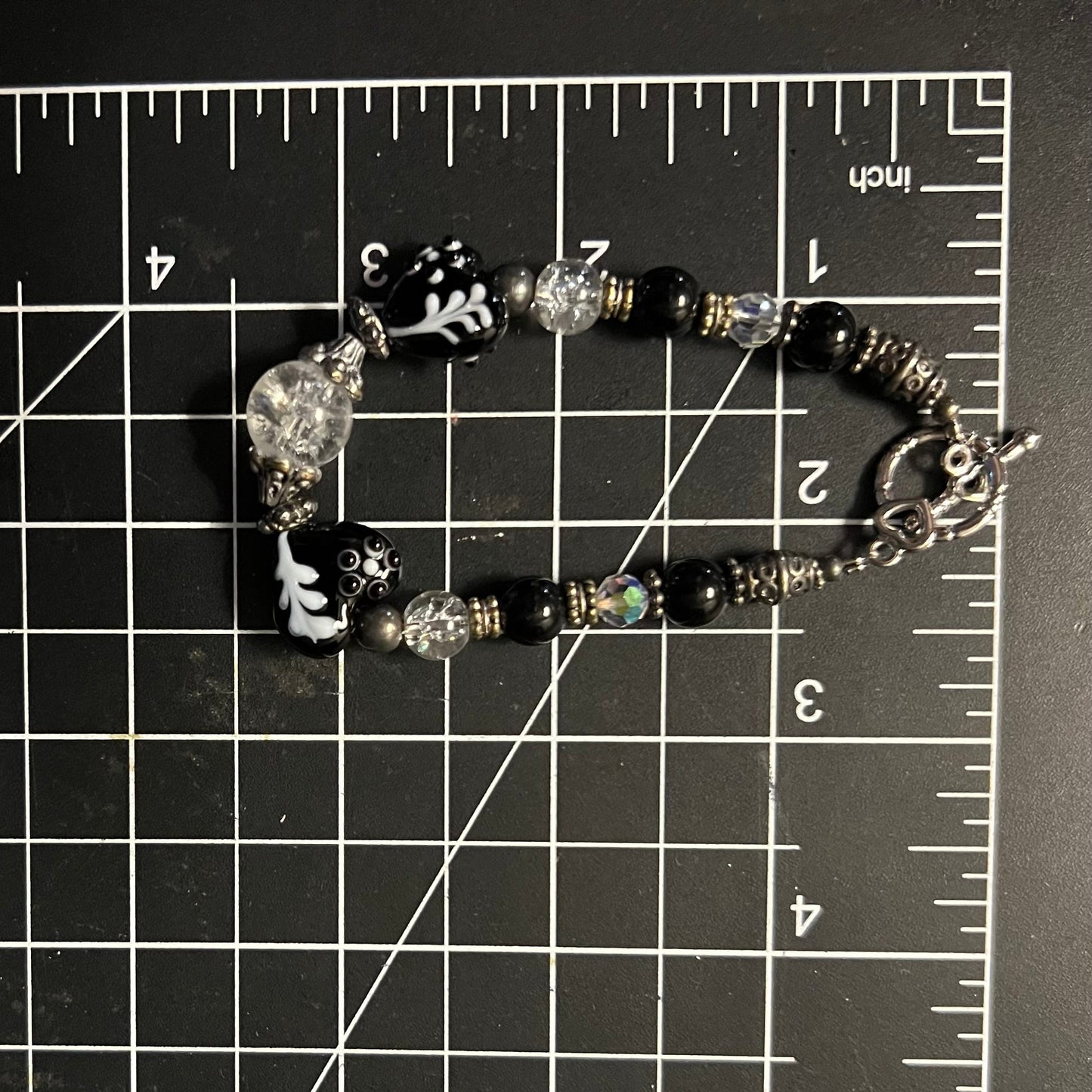 Monochrome Artisan Heart & Lampwork Glass Bracelet