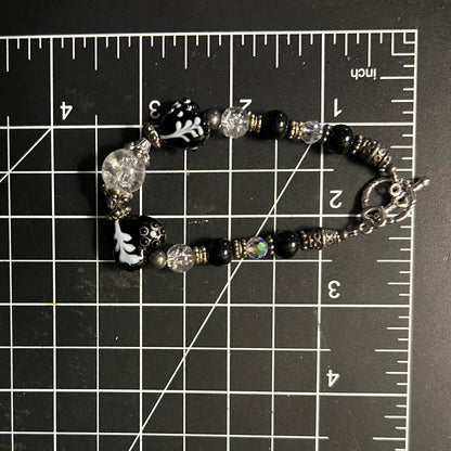 Monochrome Artisan Heart & Lampwork Glass Bracelet