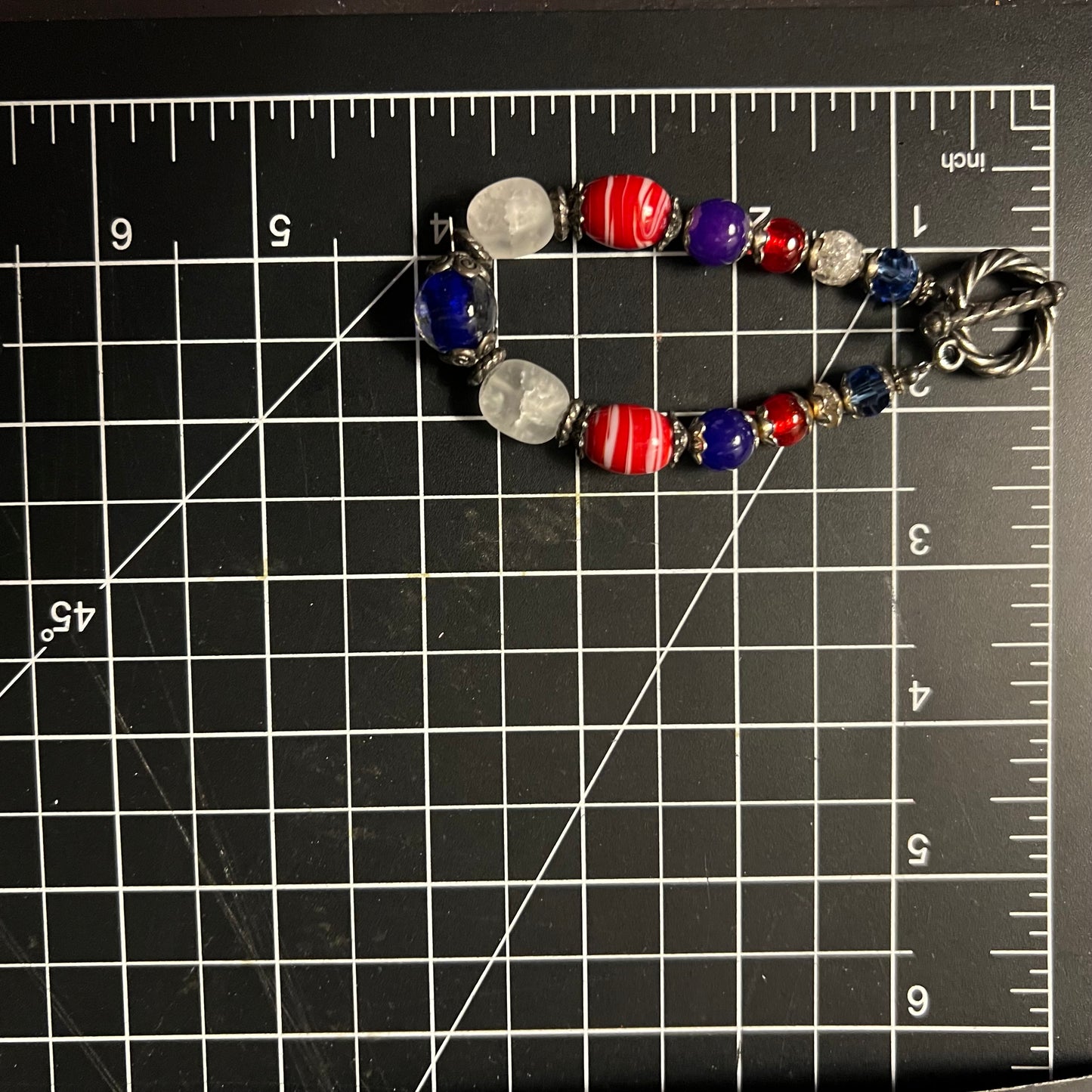 Patriotic Lampwork Glass Bead and Sterling Silver Toggle Bracelet