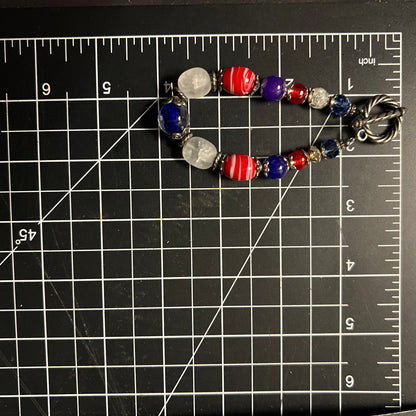 Patriotic Lampwork Glass Bead and Sterling Silver Toggle Bracelet