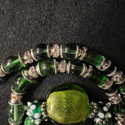 Green Zebra Heart & Glitter Bead Duo