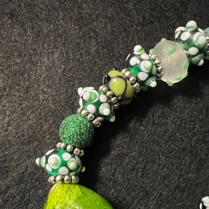 Green Zebra Heart & Glitter Bead Duo