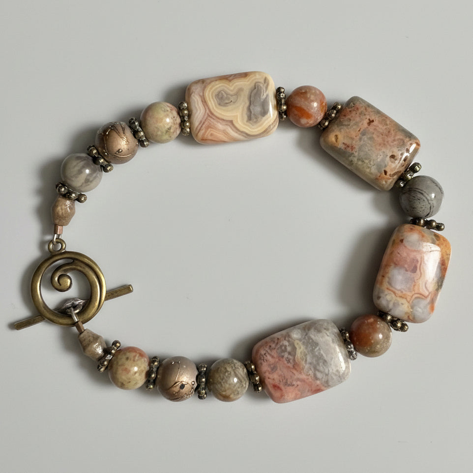 Earth Tone Jasper and Agate Toggle Bracelet