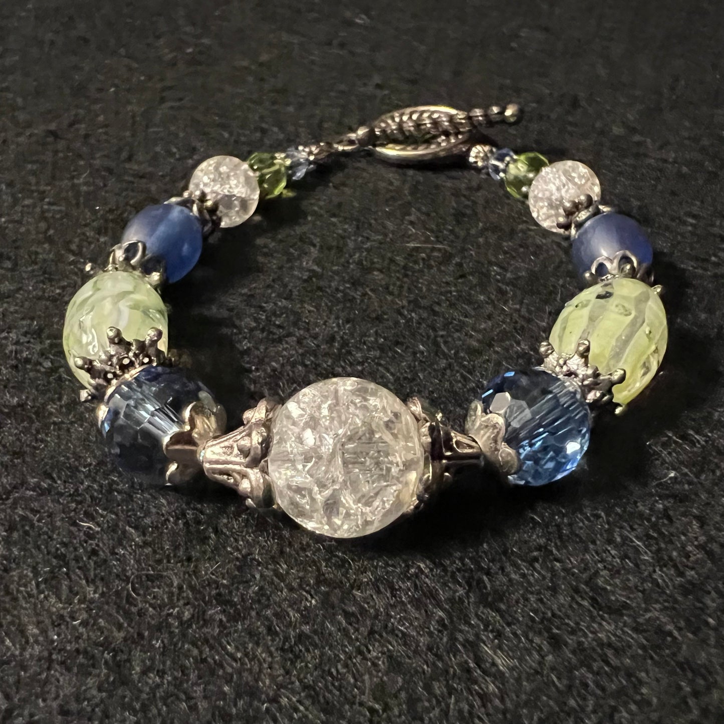 Crackle Glass & Crystal Toggle Bracelet