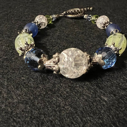 Crackle Glass & Crystal Toggle Bracelet