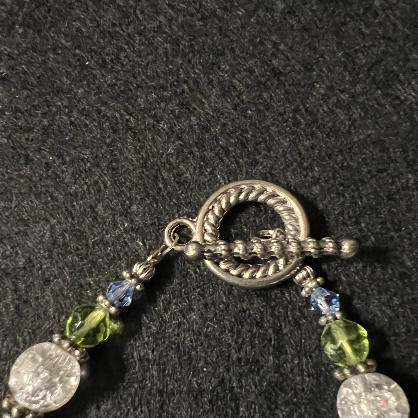 Crackle Glass & Crystal Toggle Bracelet