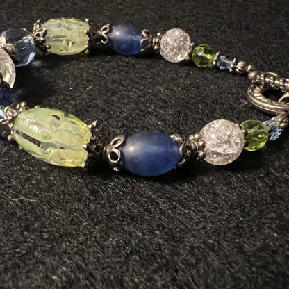 Crackle Glass & Crystal Toggle Bracelet