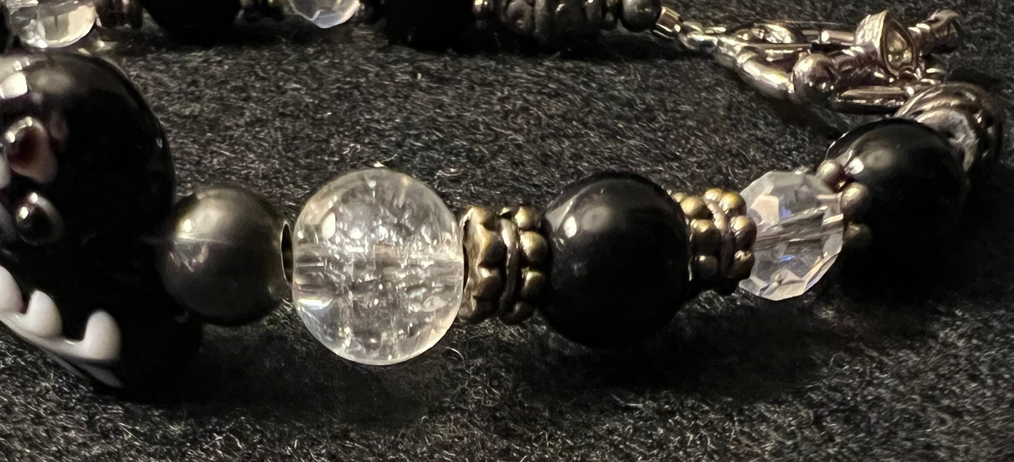 Monochrome Artisan Heart & Lampwork Glass Bracelet
