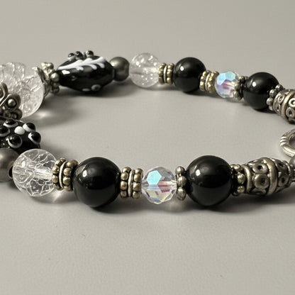 Monochrome Artisan Heart & Lampwork Glass Bracelet