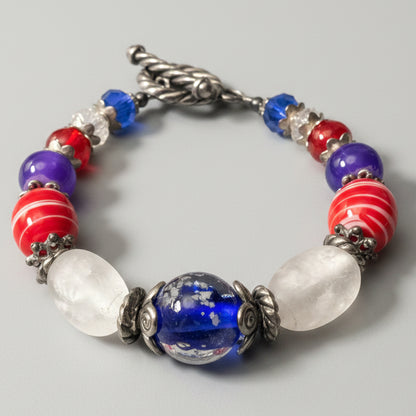 Patriotic Lampwork Glass Bead and Sterling Silver Toggle Bracelet