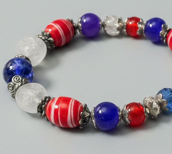 Patriotic Lampwork Glass Bead and Sterling Silver Toggle Bracelet
